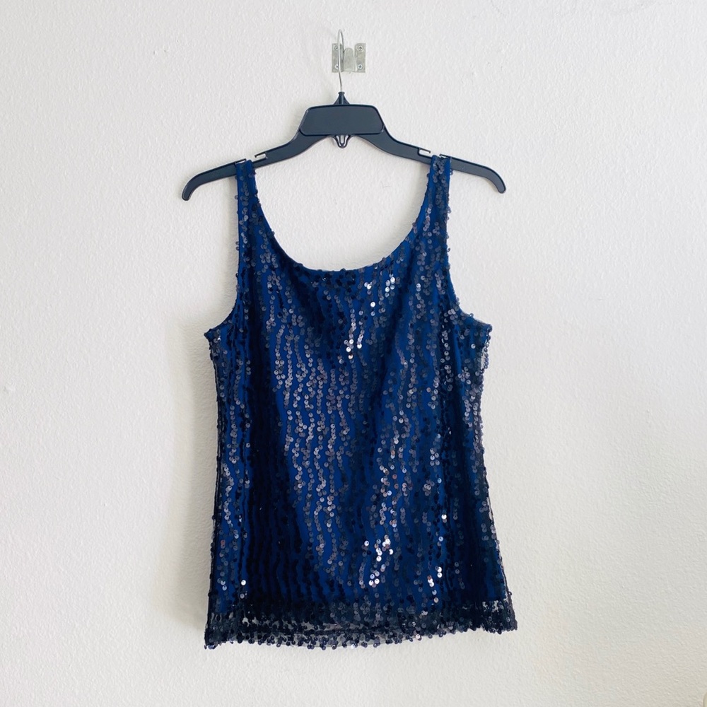 Laundry Shelli Segal Black Sequin Blue Tank Sz S